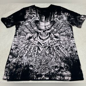 Vintage Y2K Xtreme Couture AOP Men's T-Shirt Skull Tattoo Biker Made In USA L